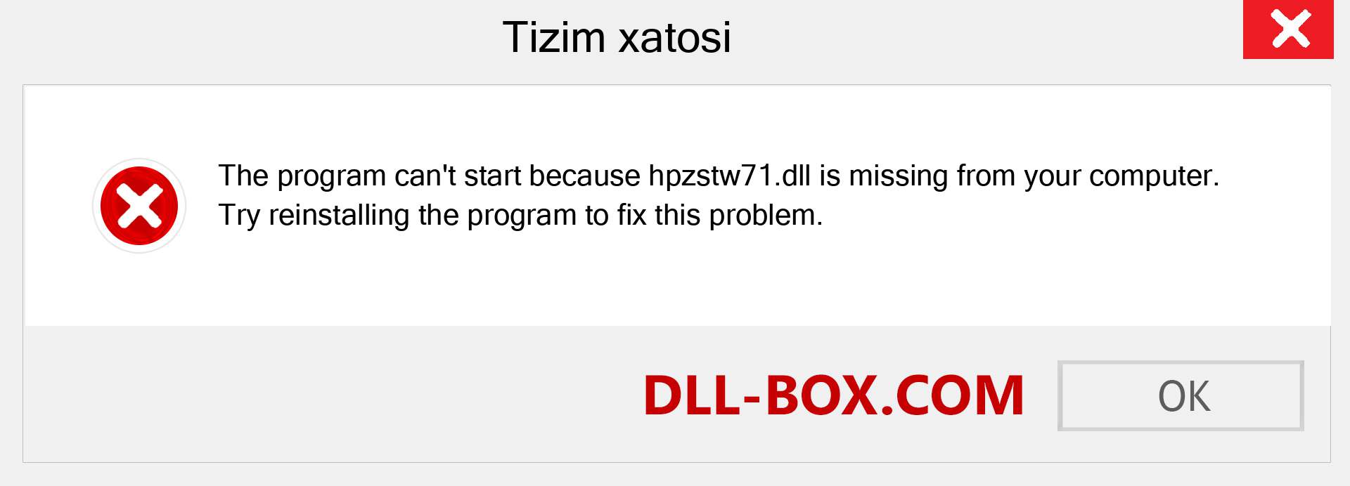 hpzstw71.dll fayli yo'qolganmi?. Windows 7, 8, 10 uchun yuklab olish - Windowsda hpzstw71 dll etishmayotgan xatoni tuzating, rasmlar, rasmlar